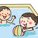 プールで遊んでいる子供のイラスト素材
